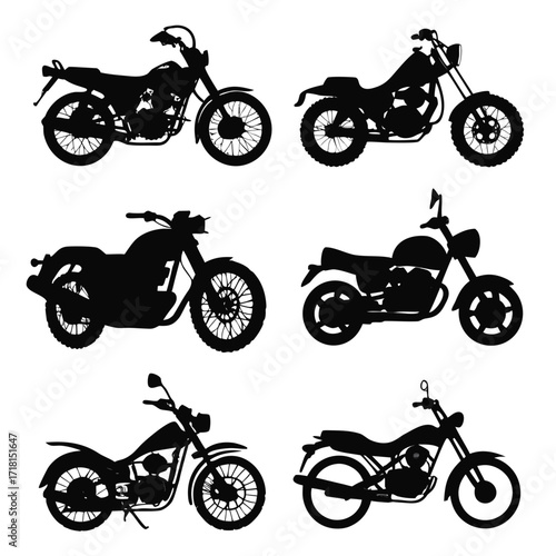 Diverse Motorcycle Silhouettes in Black and White motorbike