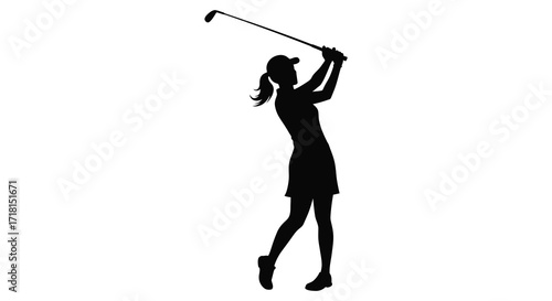 Silhouette of a female golfer swinging a club during play