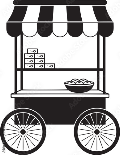 Mobile Food Cart Silhouette with Awning and Wheels for Street Vendors and Outdoor Sales