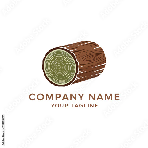 Wood Log Cross Section Logo Design with Visible Tree Rings and Bark Texture, featuring placeholder 'COMPANY YOUR TAGLINE' text, ideal for Timber, Forestry, Lumber, and Woodworking Businesses,
