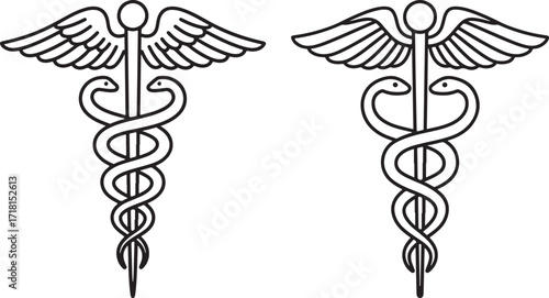 Two caduceus medical symbols silhouette