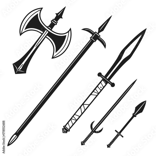 Fantasy Weapons Set Axe Spear Sword Dagger Keywords: fantasy, weapon, medieval, axe, battle axe
