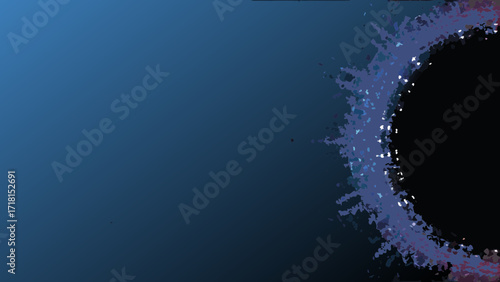 Abstract dark blue background with a textured circular edge and scattered light particles