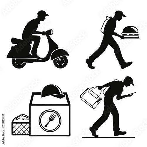 Food Delivery Service Silhouettes delivery man scooter