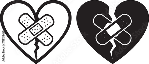 Broken heart mended with bandages silhouette