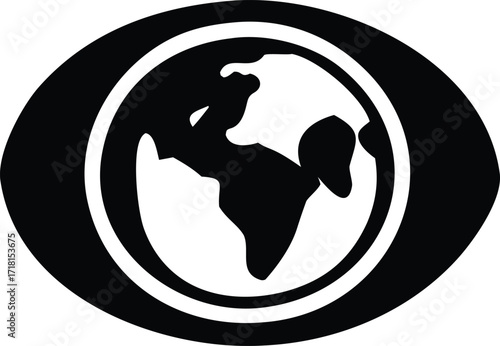 Global eye symbol visualizing world awareness and international connection through a stylized eye and earth representation
