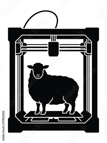Silhouette of a sheep being 3d printed inside a printer