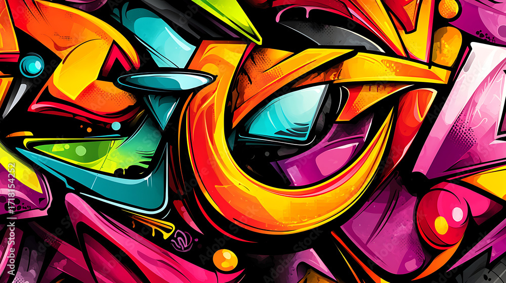 Fototapeta premium A colorful graffiti with a yellow circle in the middle