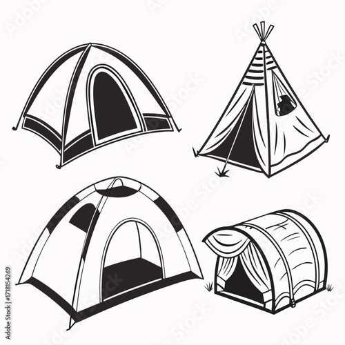 Four Camping Tents Including Grass Detail shelter outdoor
