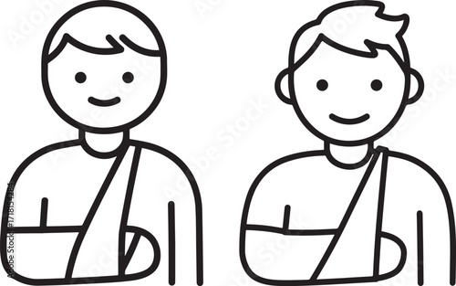 Two people with arm slings silhouette
