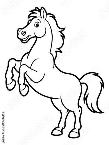 Happy cartoon horse rearing up on hind legs
