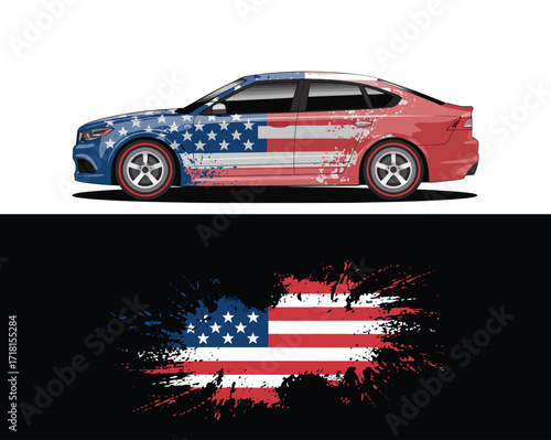 Patriotic Car Design with US Flag Graphics and Matching Design for a Striking Look