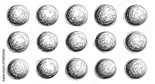 Hand drawn circle line sketch set. Vector circular scribble doodle round circles for message note mark design element