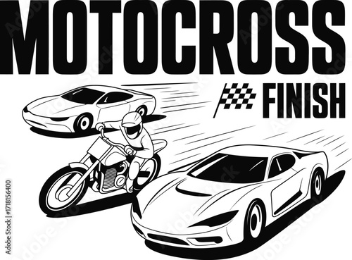 Motocross Race A Dramatic Finish Line Scene with Cars and Motorcycle