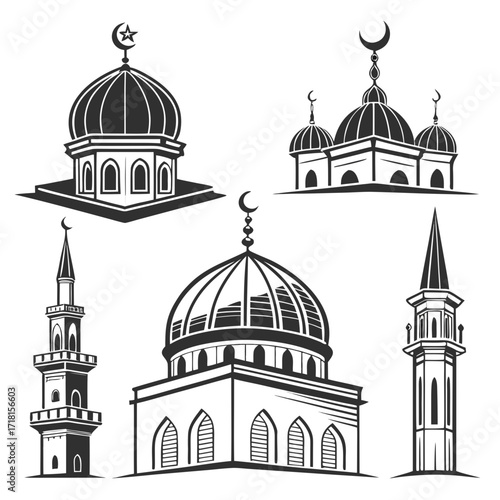 Islamic Domes and Minarets Silhouettes mosque architecture