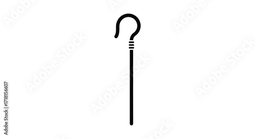 Simple black and white illustration of a shepherd s crook or walking stick