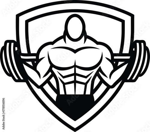 Bold Bodybuilder Lifting Barbell Logo Featuring Strong Muscular Physique Perfect for Gyms and Fitness Related Brands