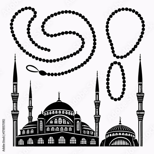 Islamic Mosque Silhouettes and Prayer Beads Collection