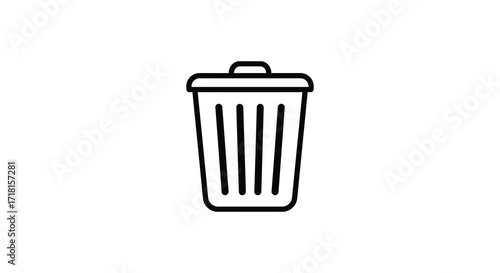 Simple black and white line drawing of a covered waste bin icon