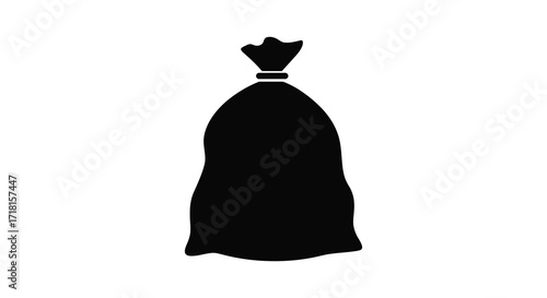 Simple black silhouette of a tied sack or bag isolated on white