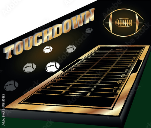 Football Golden Field EPS. American Football Field with Line and Grass Texture. touch downs vector, 3D