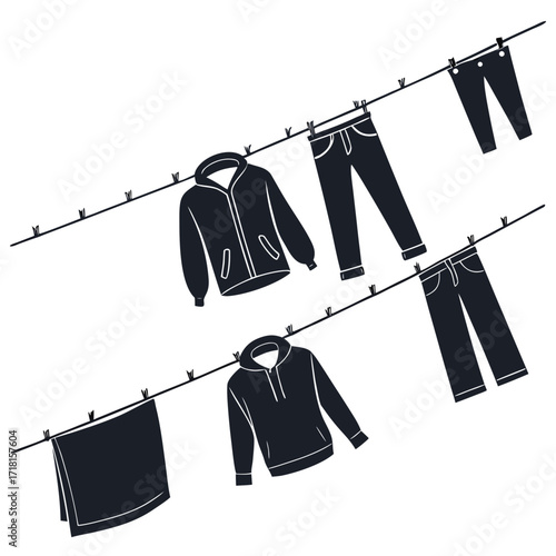 Laundry hanging on clotheslines drying