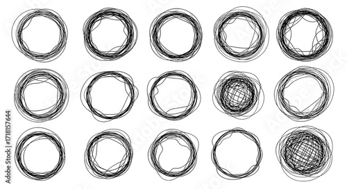 Hand drawn circle line sketch set. Vector circular scribble doodle round circles for message note mark design element