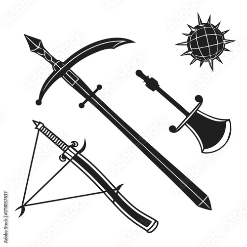 Medieval Armory Silhouette on White Background weapon