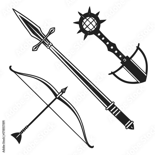 Medieval Weapon Silhouettes on White ancient warfare