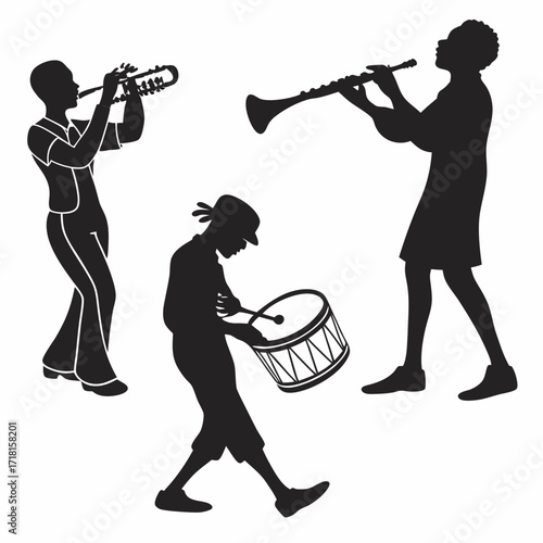 Musicians Silhouette Playing Instruments Together trumpet