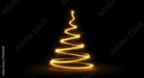 Golden christmas tree light trails