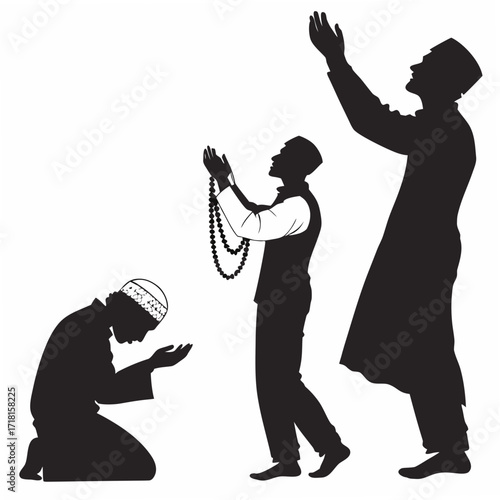 Muslim men of different ages praying together Keywords: muslim, men, prayer, praying, islam