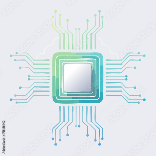 A central processing unit (CPU) with circuit traces extending outwards, symbolizing cloud computing and digital technology.