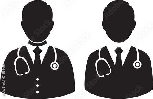 Two male doctor silhouettes with stethoscopes silhouette