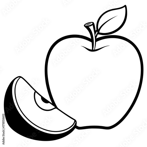 Vector apple set (whole, sliced, with leaf)