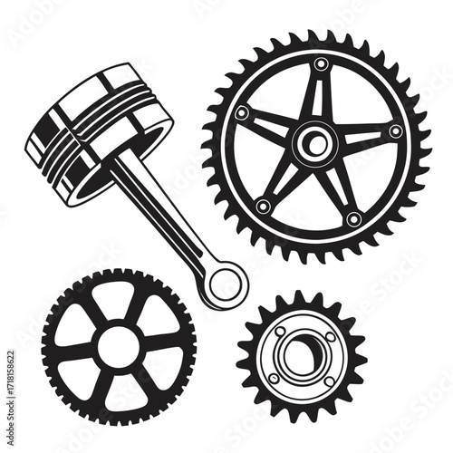 Piston and Gears Mechanical Components Illustration
