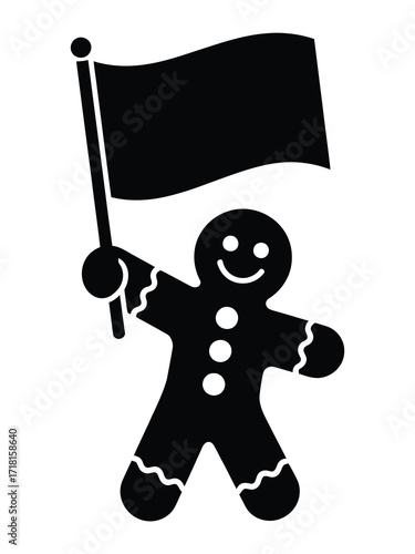 Gingerbread man holding a black flag silhouette