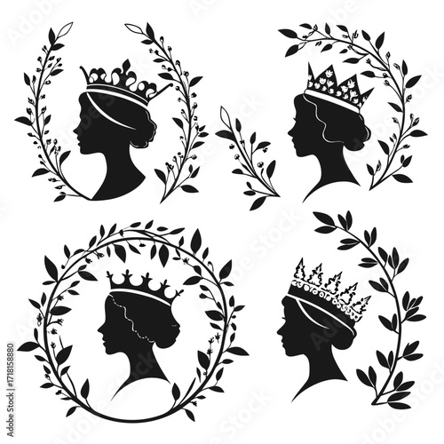 Royal Silhouettes with Varied Crowns and Wreaths woman