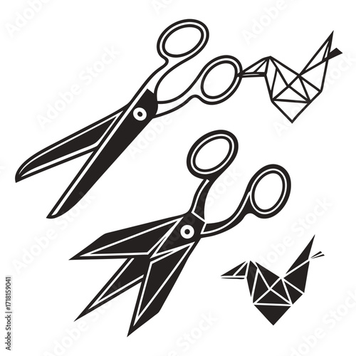 Scissors and Geometric Origami Birds paper