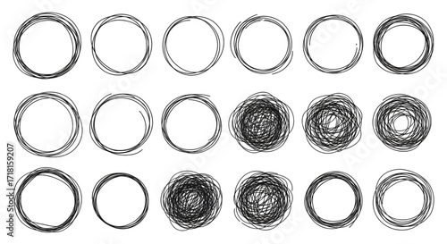Hand drawn circle line sketch set. Vector circular scribble doodle round circles for message note mark design element