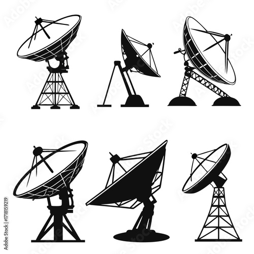 Set of Satellite Dish Silhouettes illustration