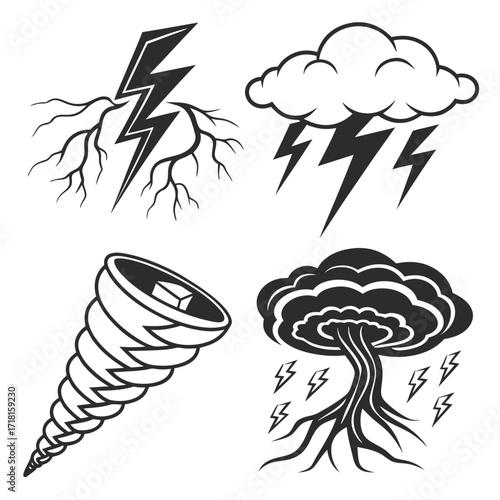 Set of Storm and Weather Icons lightning thunder