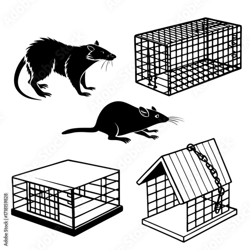 Silhouette of Rats and Various Traps rodent pest