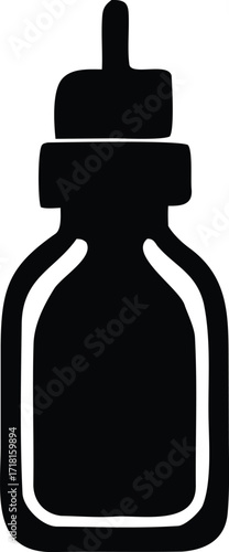Simple black silhouette icon of a baby bottle with a nipple and cap essential for feeding infants and newborns nourishment or liquids