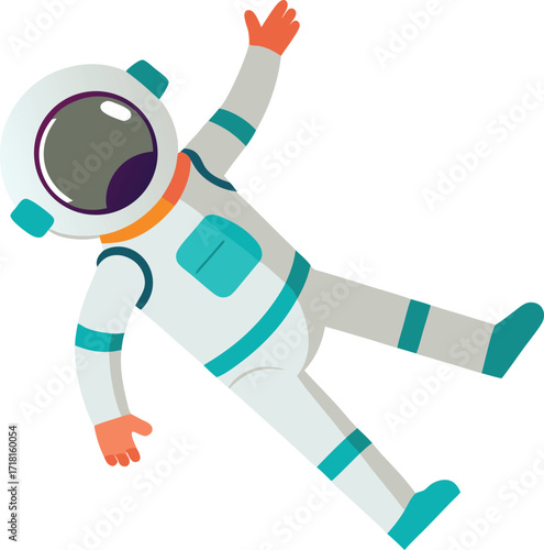 Cartoon Astronaut Floating in Space Wearing White Suit and Helmet Illustration