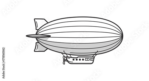 Simple black and white illustration of a classic airship or zeppelin design