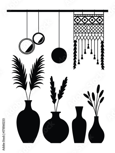 Bohemian home decor elements silhouette collection