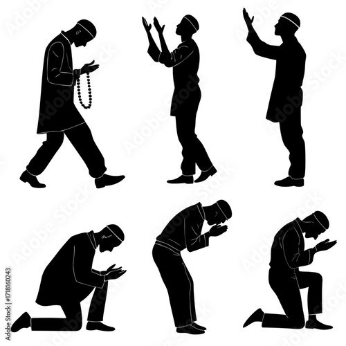 Silhouettes of Muslim Men Praying prayer islam