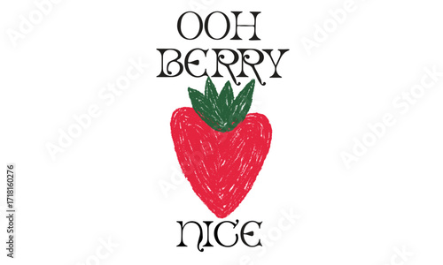 Strawberry love print. You are so berry sweet. Sweet berry fruit club print design. Strawberry Heart shape painting by oil pastel color.