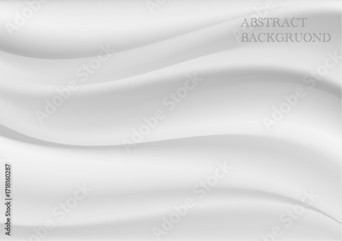 An abstract, seamless white and gray background texture with soft, flowing wavy lines and gentle shadows, resembling draped silk fabric or satin cloth.